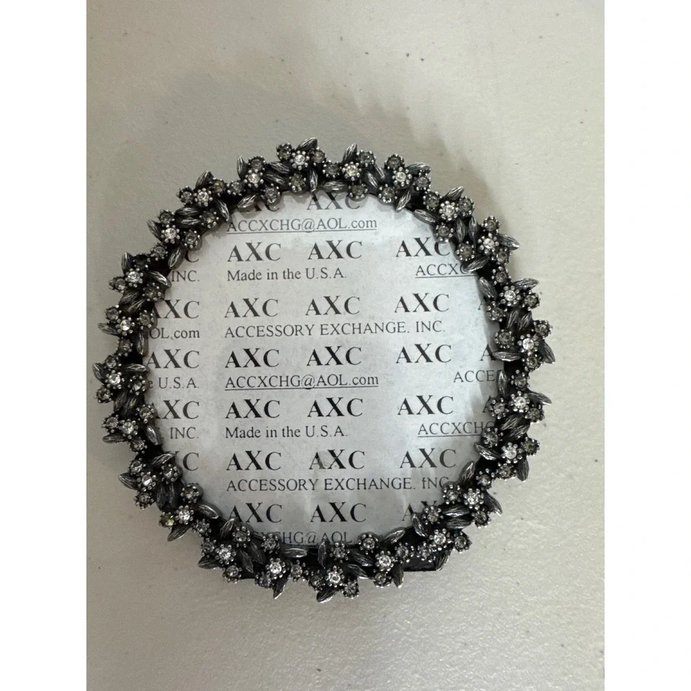 AXC Accessory Exchange Inc Round Floral Rhinestone Picture Frame Silver Tone 3in